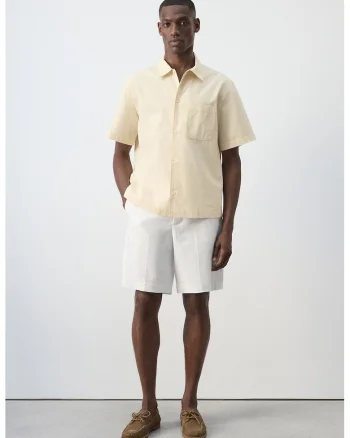 Camasa regular fit de bumbac si in, Galben deschis