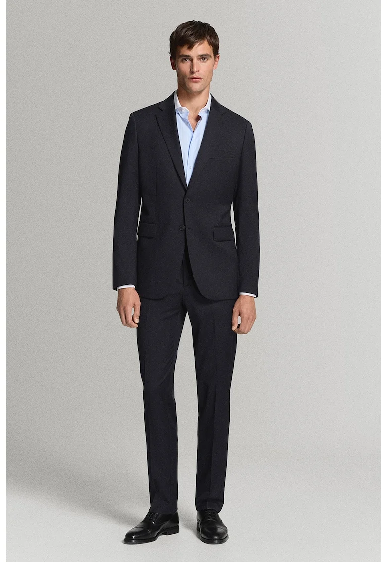 Pantaloni drepti de lana cu talie medie, Bleumarin