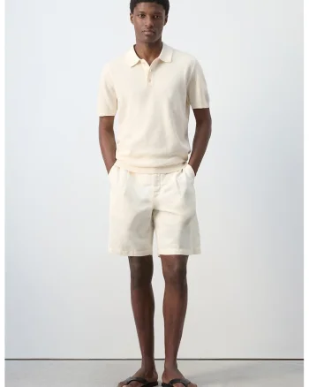 Tricou polo din amestec de bumbac cu model uni, Alb fildes