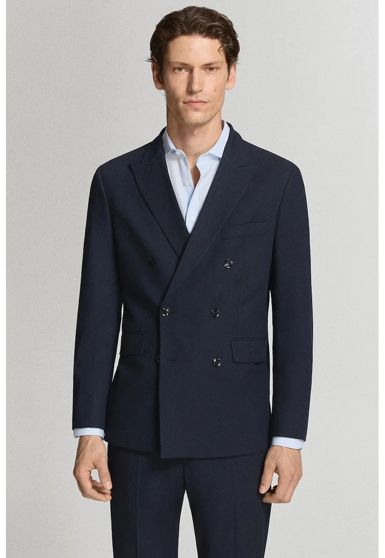Sacou slim fit cu doua randuri de nasturi, Bleumarin