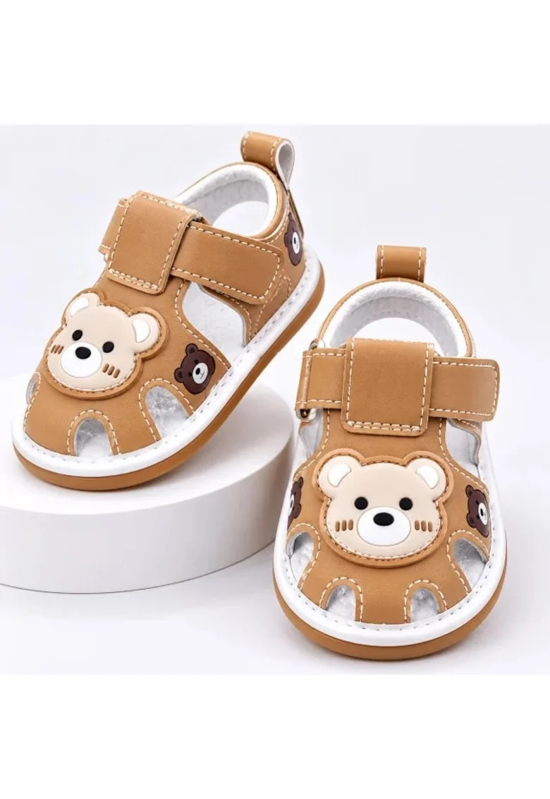 Sandalute maro cu piuitoare - Happy Cute Bear, Maro