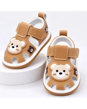 Sandalute maro cu piuitoare - Happy Cute Bear, Maro