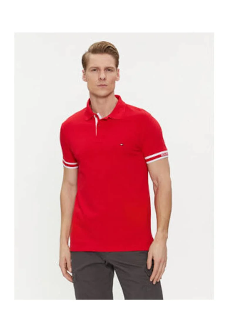 Tricou polo slim fit din amestec de bumbac organic