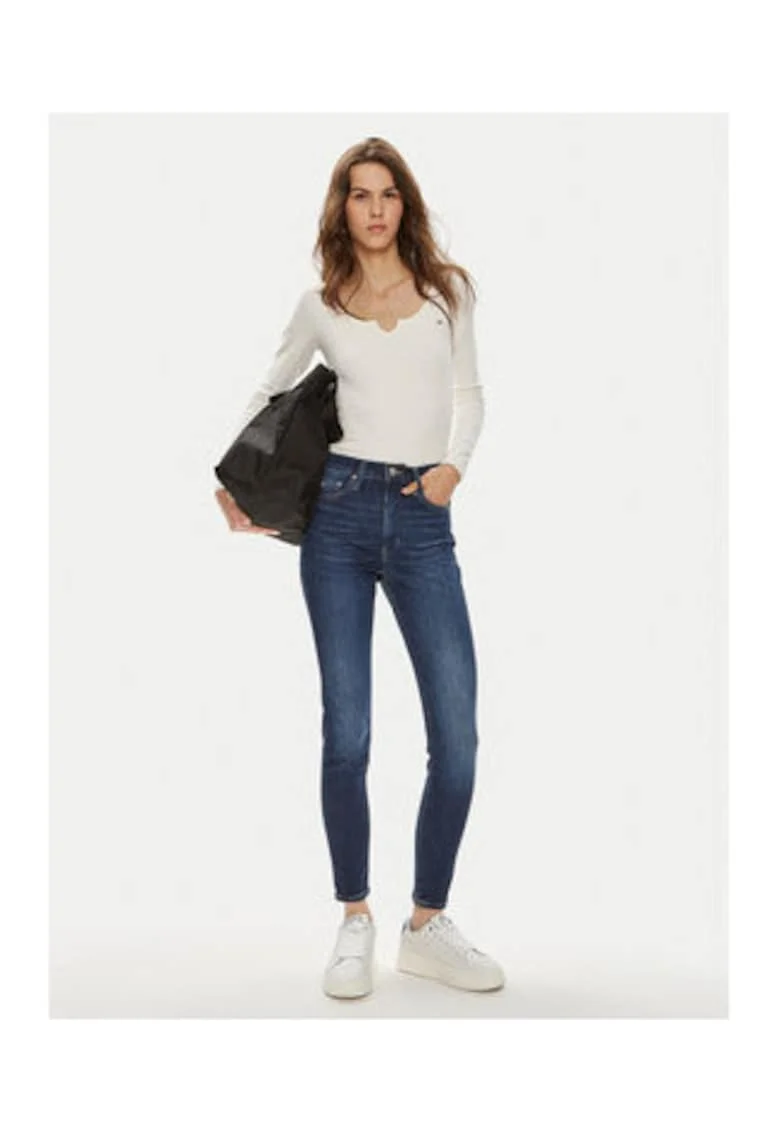 Blugi skinny uni cu talie inalta