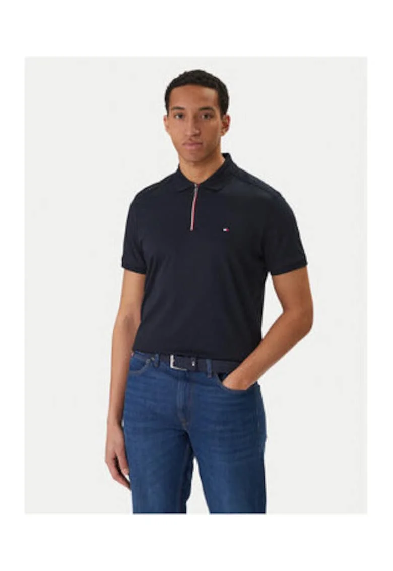 Tricou polo cu fermoar scurt