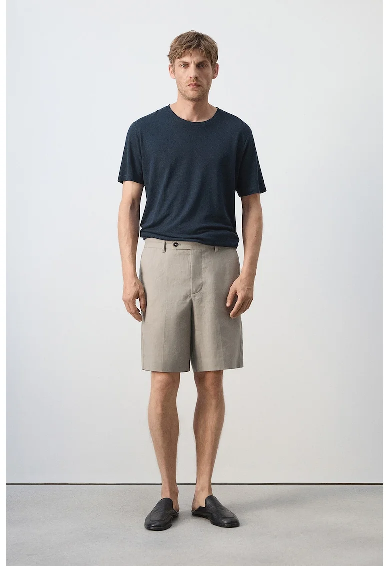 Pantaloni regular-fit din in, Bej