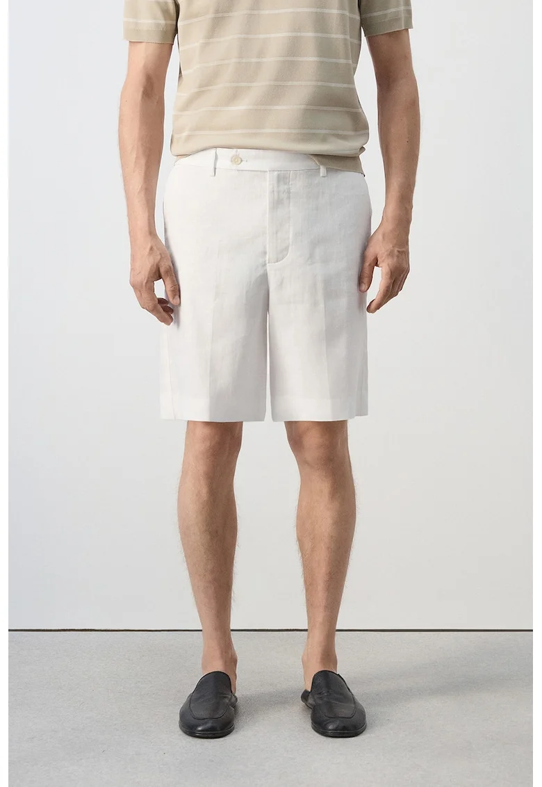 Pantaloni regular-fit din in, Crem