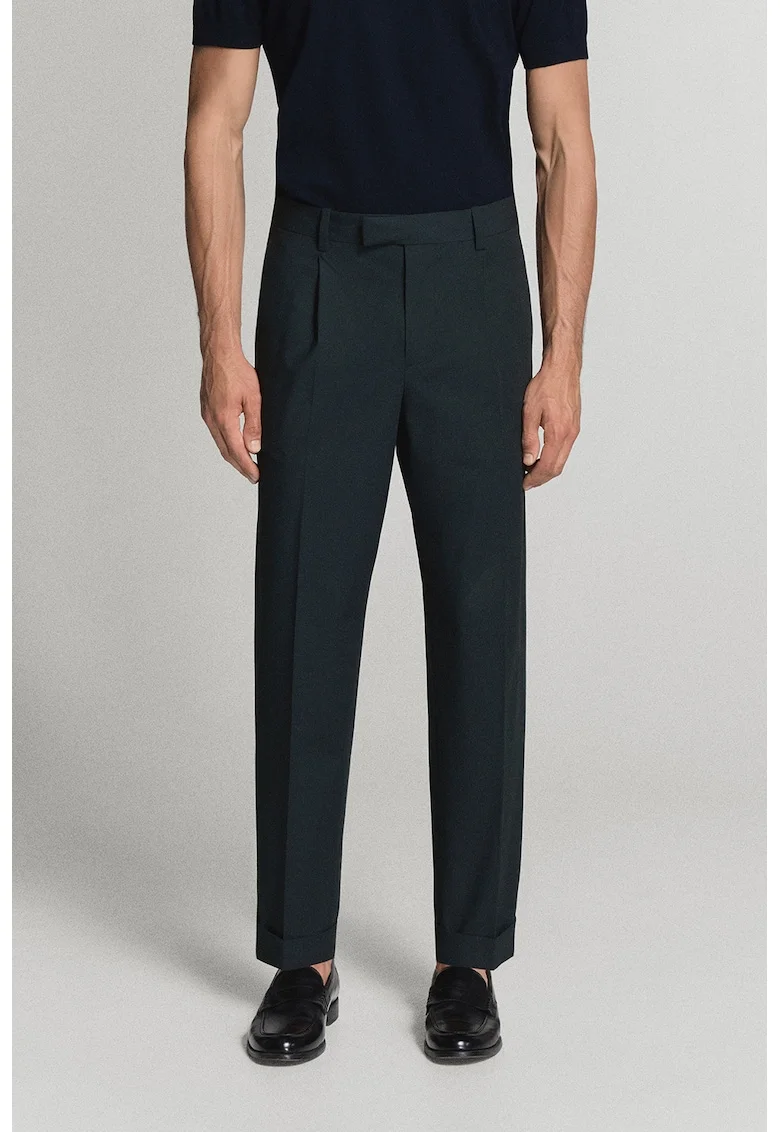 Pantaloni eleganti cu croiala regular-fit si pliuri inversate pe partea din fata, Albastru ultramarin