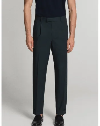 Pantaloni eleganti cu croiala regular-fit si pliuri inversate pe partea din fata, Albastru ultramarin