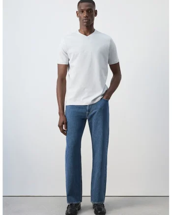 Tricou slim fit cu decolteu in V, Alb