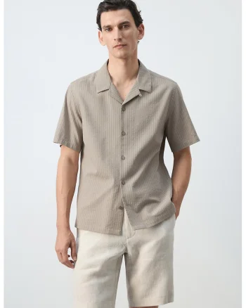 Camasa regular-fit din bumbac cu maneci scurte, Bej