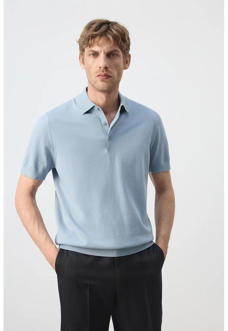 Tricou polo din bumbac cu croiala regular-fit, Albastru pastel