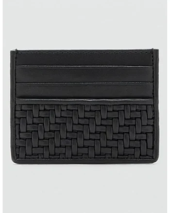 Portcart din piele ecologica cu segment impletit, Alb/Negru