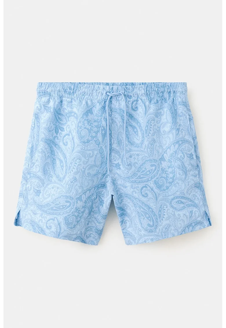 Pantaloni scurti de baie cu model paisley, Albastru pastel