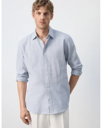 Camasa texturata cu maneci lungi, Alb/Albastru