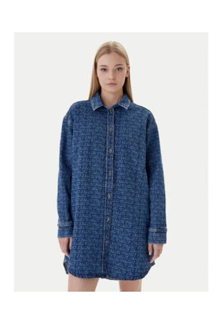 Rochie camasa din denim cu imprimeu logo