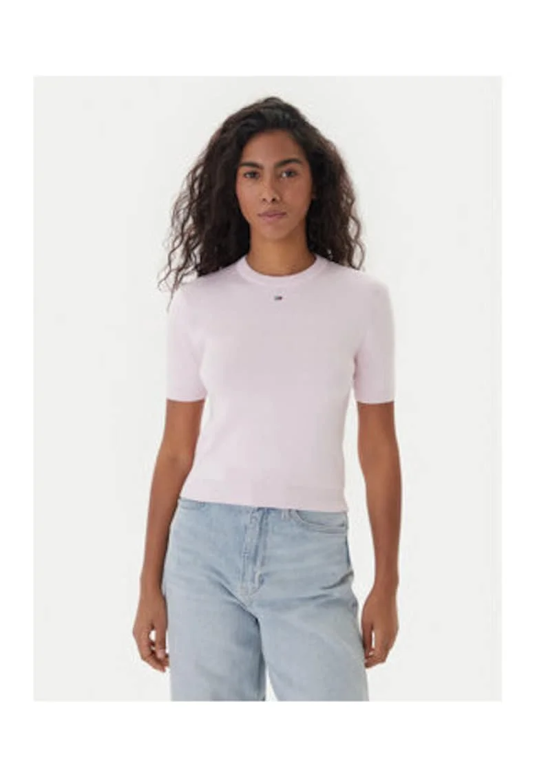 Pulover slim fit din bumbac organic cu maneci scurte