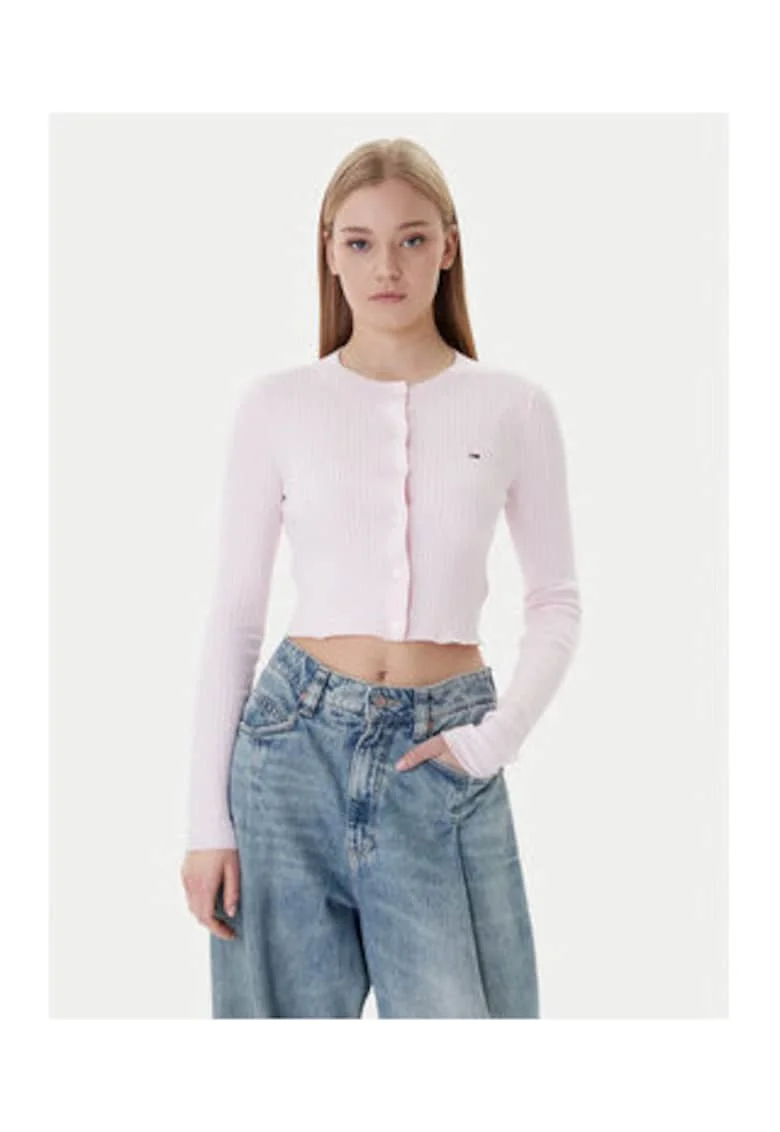 Cardigan crop slim fit cu detaliu logo