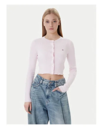 Cardigan crop slim fit cu detaliu logo
