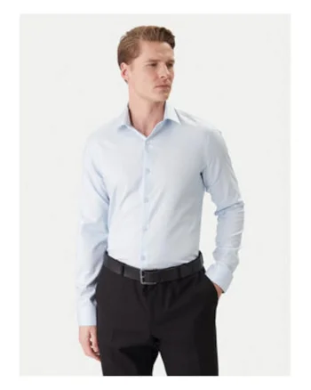 Camasa din bumbac slim fit cu maneci lungi