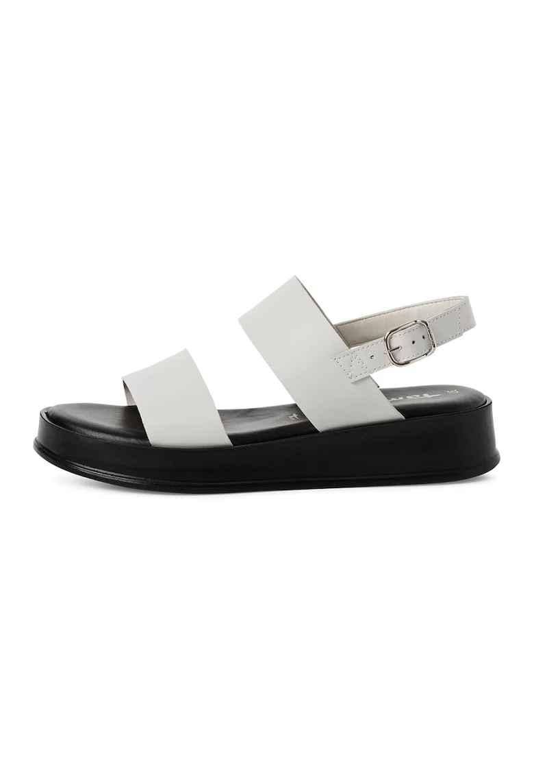 Sandale din piele cu talpa wedge, Alb optic