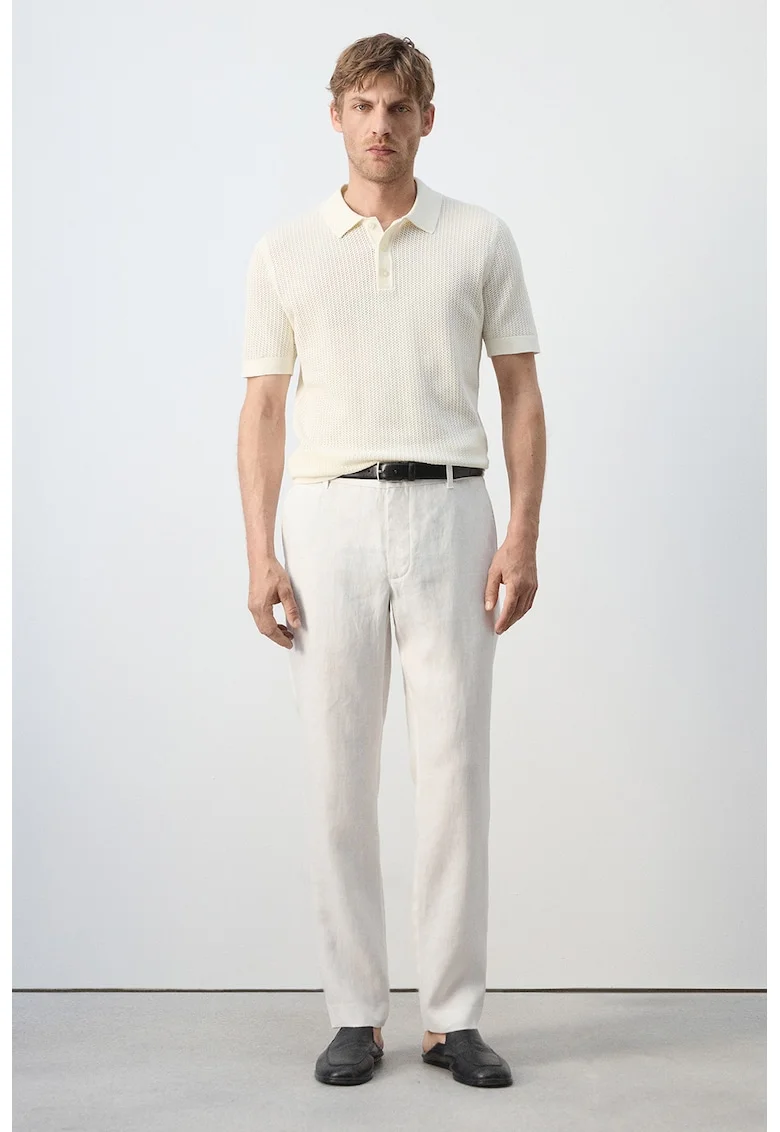 Tricou polo tricotat fin din bumbac, Bej deschis