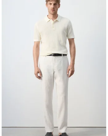 Tricou polo tricotat fin din bumbac, Bej deschis