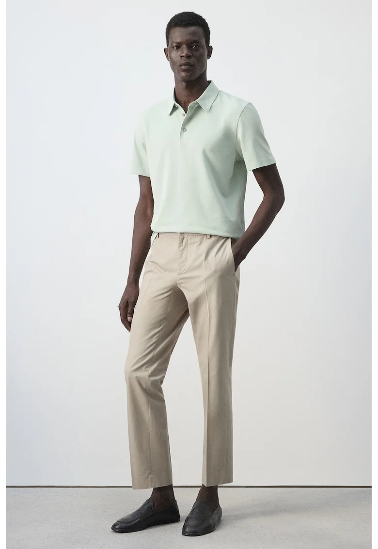 Tricou polo de pique cu croiala slim-fit, Verde pastel