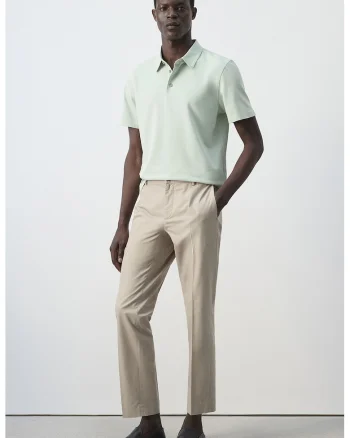 Tricou polo de pique cu croiala slim-fit, Verde pastel