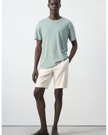 Tricou din amestec de in cu decolteu rotund, Verde turcoaz