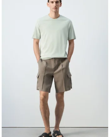 Tricou de bumbac cu decolteu la baza gatului, Verde pastel