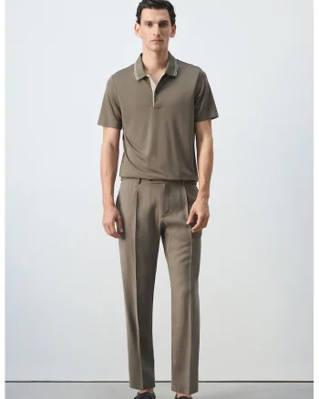 Tricou polo cu croiala slim-fit, Maro taupe inchis