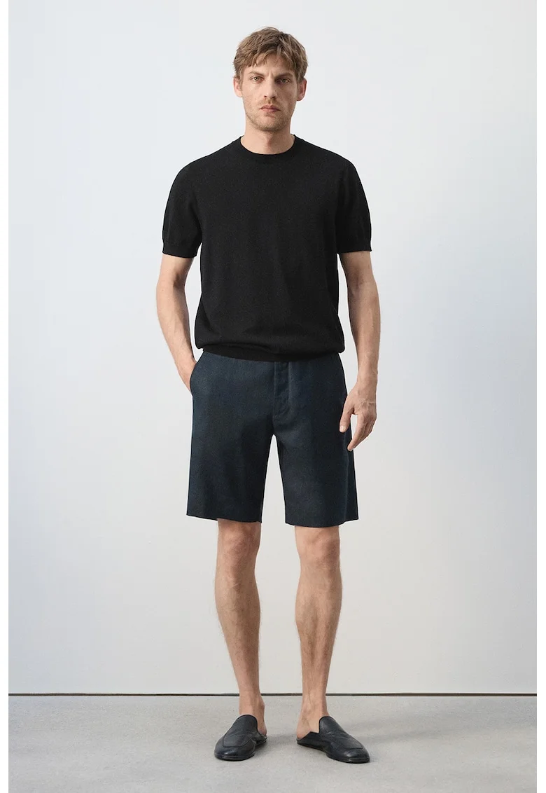 Tricou tricotat fin cu model uni, Negru