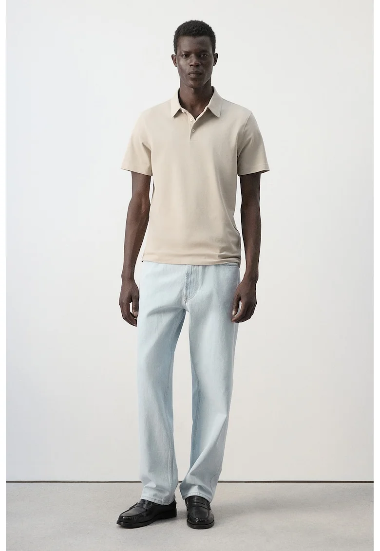 Tricou polo de pique cu croiala slim-fit, Bej sampanie