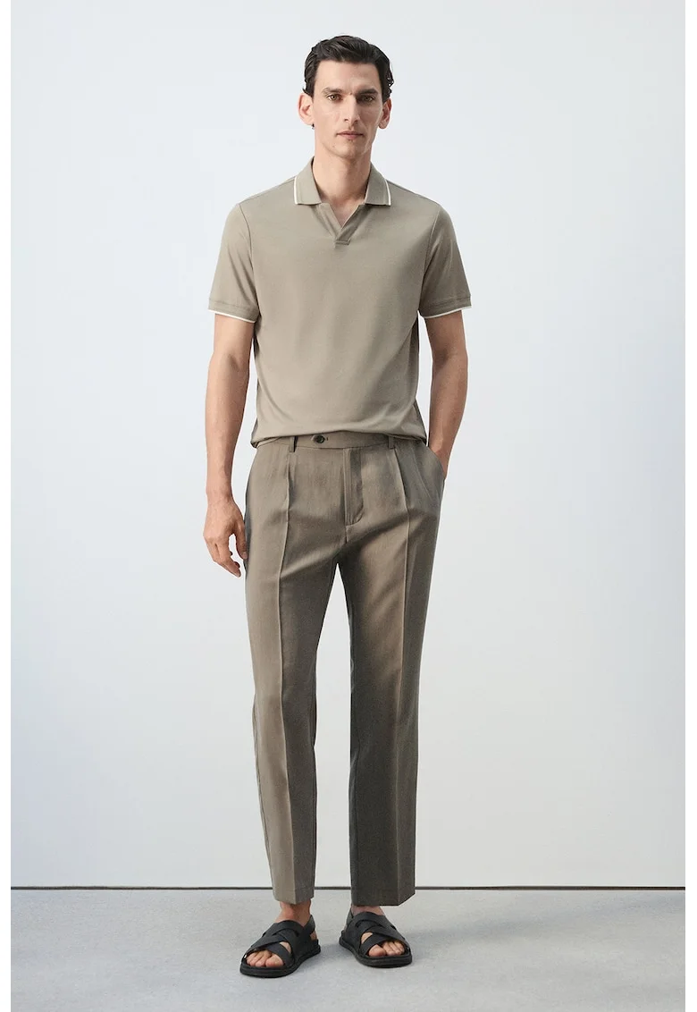 Tricou polo cu croiala regular-fit si model uni, Maro taupe deschis