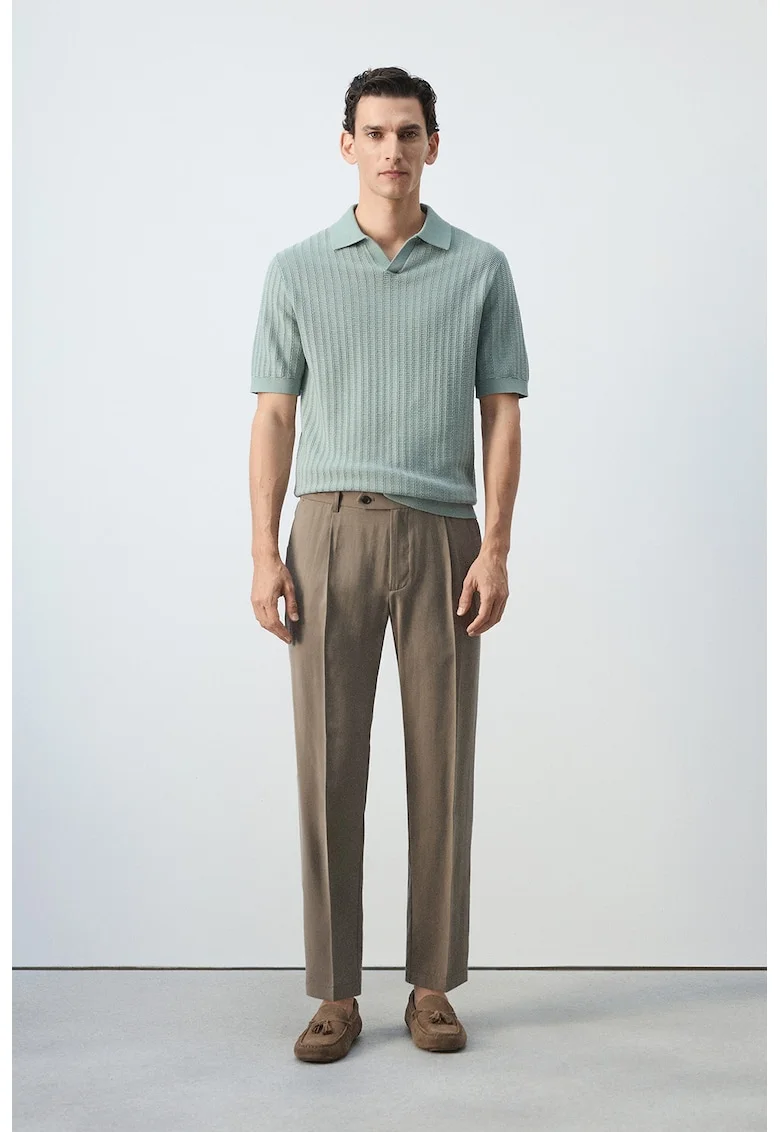 Tricou polo din bumbac cu model uni, Verde turcoaz