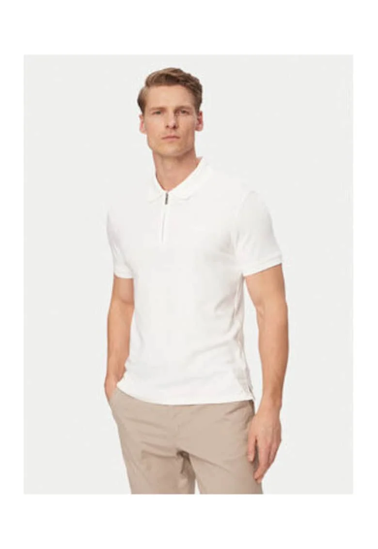 Tricou slim fit polo din bumbac cu model uni