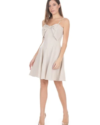 Rochie din amestec de in cu funda decorativa