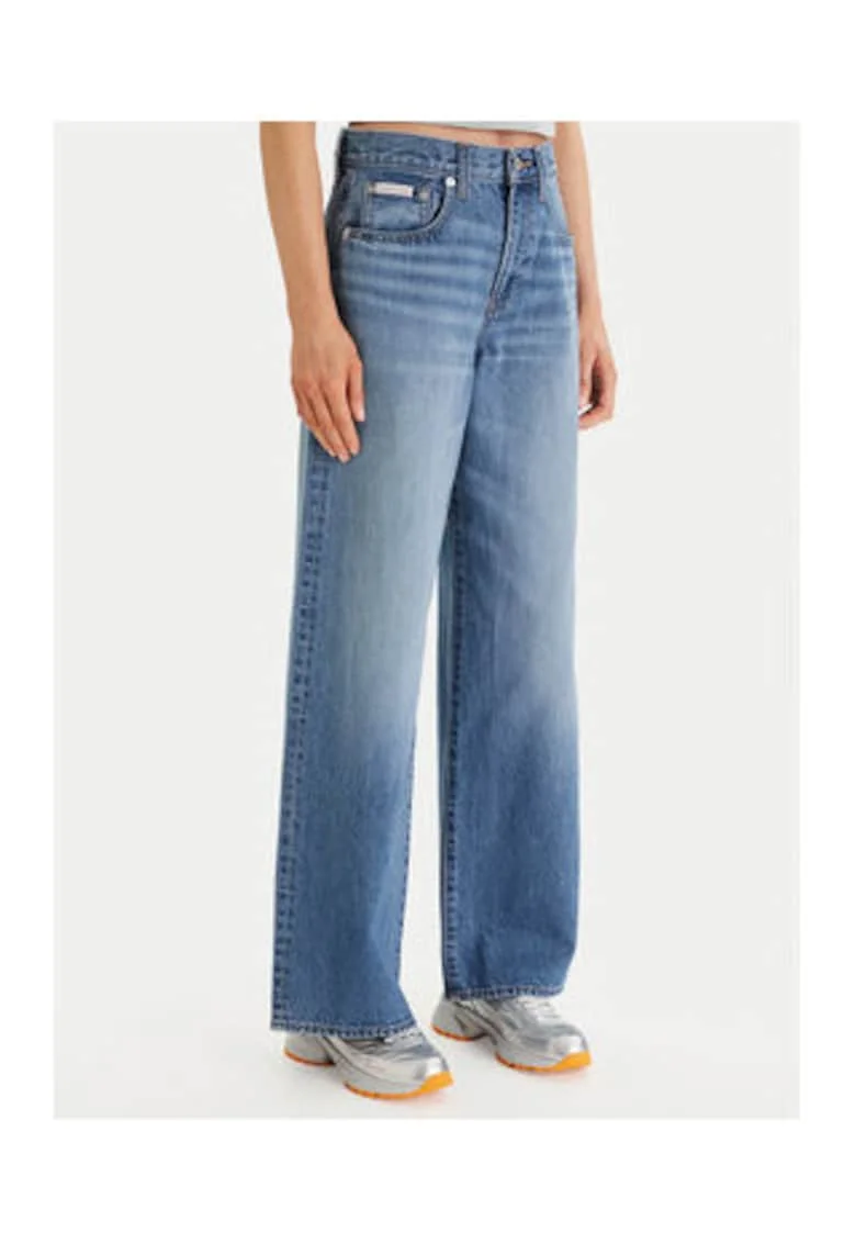 Blugi wide leg cu talie inalta si buzunare