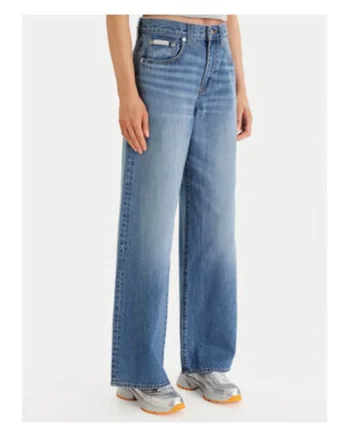 Blugi wide leg cu talie inalta si buzunare