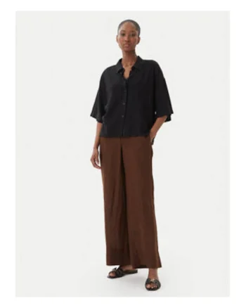 Pantaloni casual din in cu croiala ampla