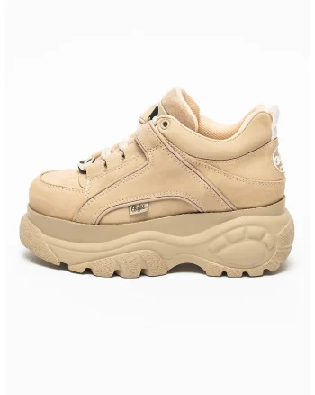 Pantofi sport de piele nabuc cu platforma si logo, Maro nisip