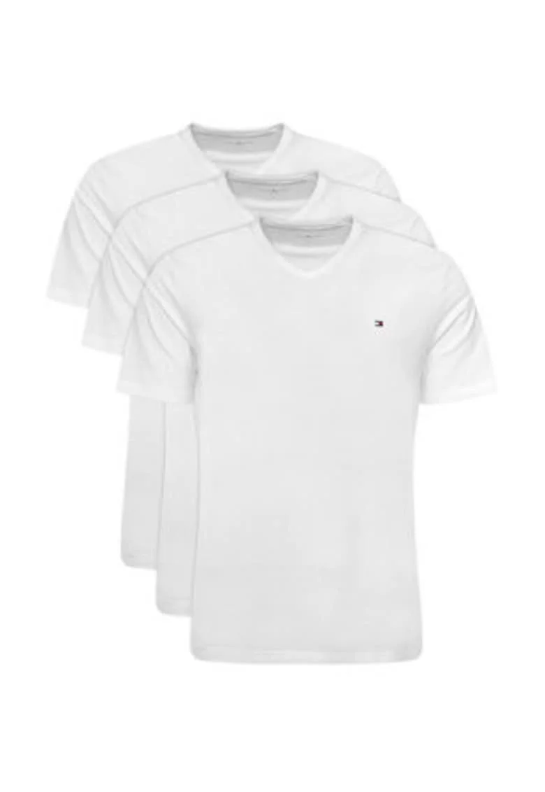 Set de tricouri uni din bumbac cu decolteu in V - 3 piese