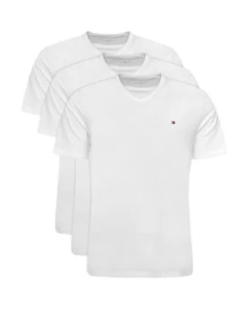Set de tricouri uni din bumbac cu decolteu in V - 3 piese