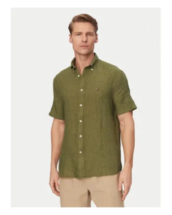 Camasa din in cu maneci scurta si guler Oxford