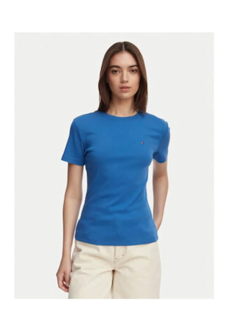 Tricou uni cu maneci scurte si logo discret