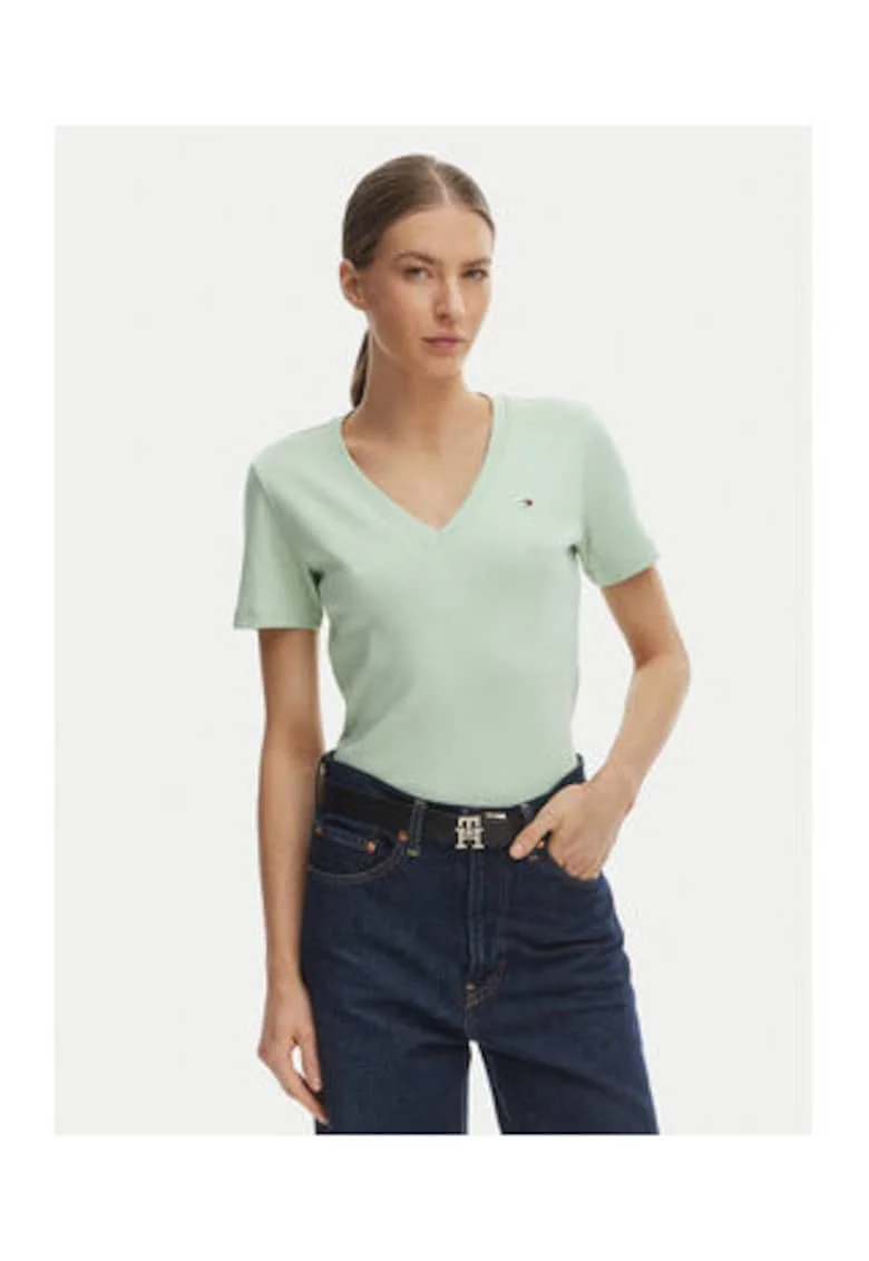 Tricou de bumbac cu decolteu in V
