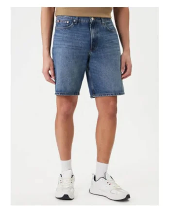 Bermude din denim regular fit cu talie inalta
