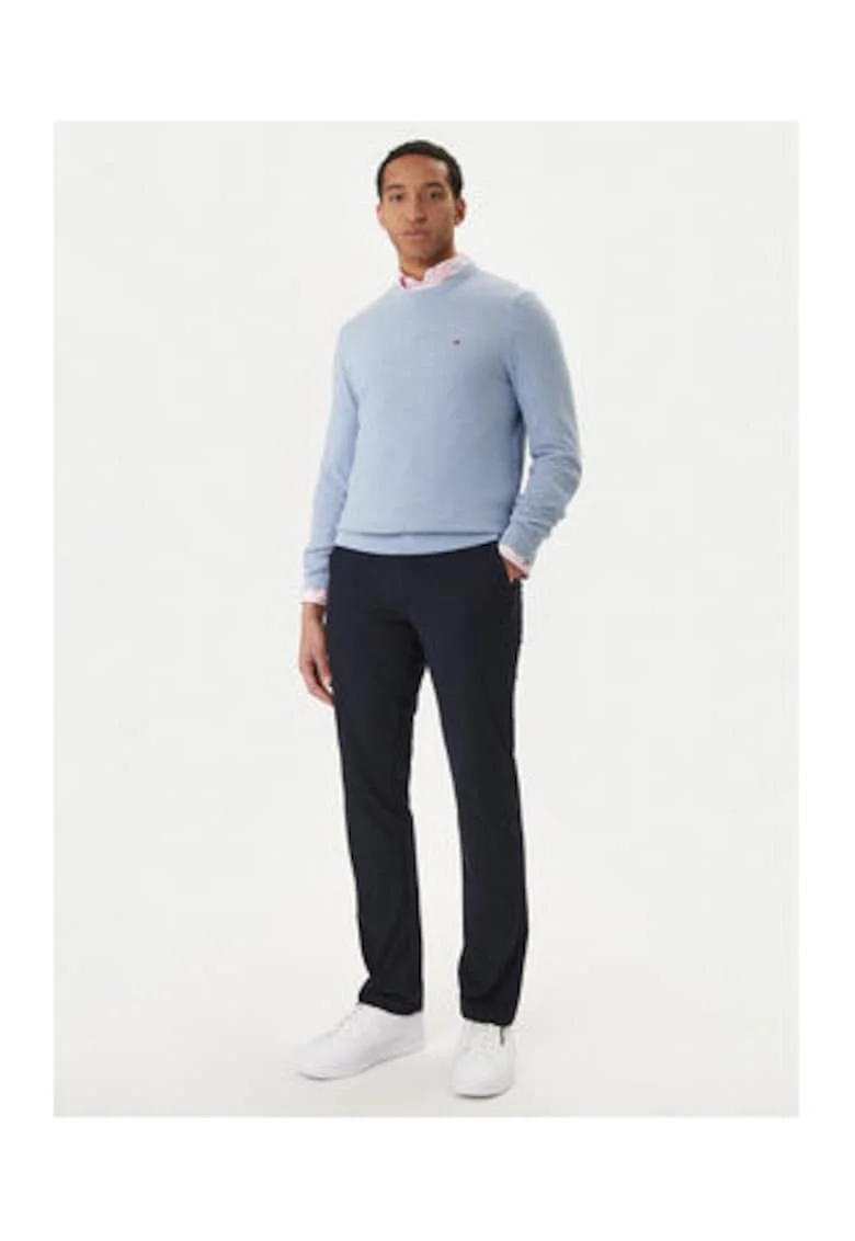 Pulover uni slim fit din bumbac,