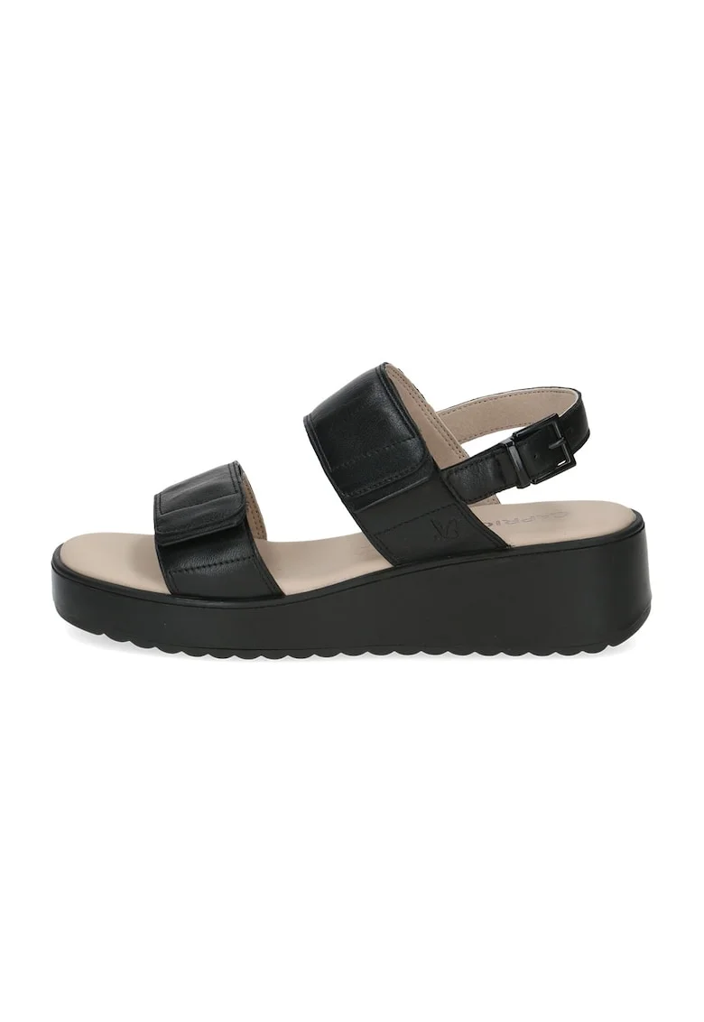 Sandale wedge de piele cu velcro, Negru